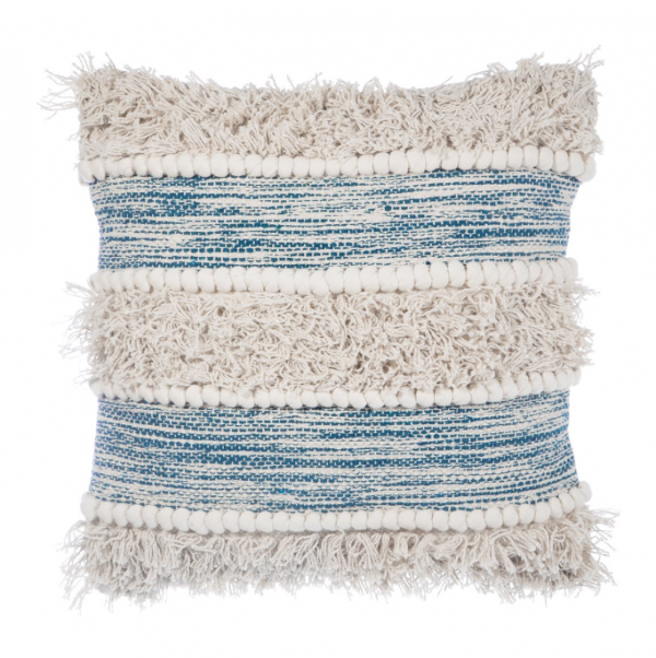 Photo of a Scandinavian style striped cushion in blue