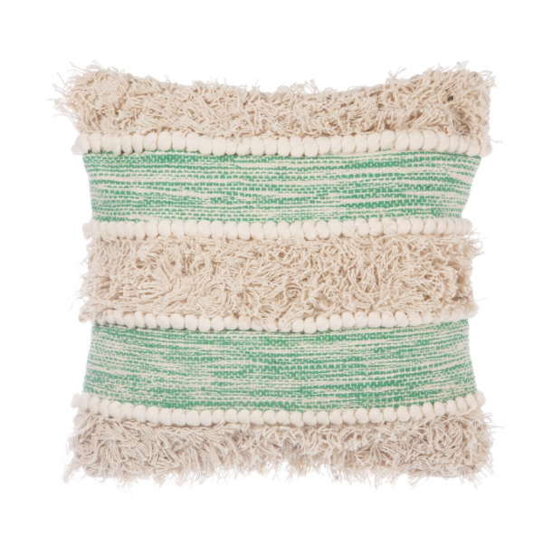 Photo of a Scandinavian style striped cushion in green