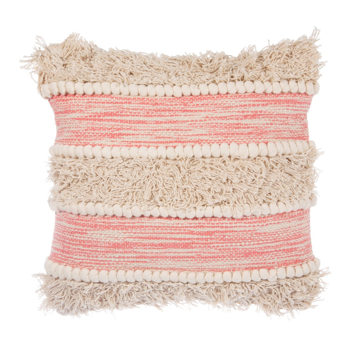 Photo of a Scandinavian style striped cushion in pink