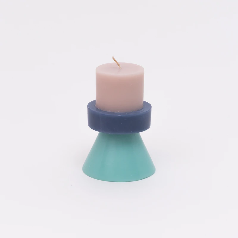 Photo of a mini stack candle in Nude, Powder Blue and Celeste by Yod & Co