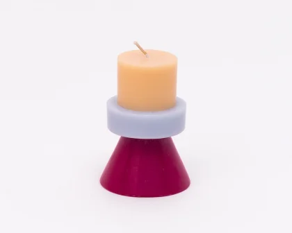 Photo of a mini stack candle in Peach, lilac and Ruby by Yod & Co